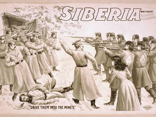 The image shows a poster depicting a group of people standing and holding guns in their hands, with...