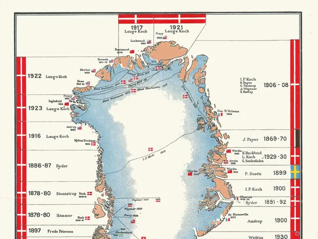 The image shows a poster of a map of Greenland with the extent of the Arctic Sea Ice extent clearly...