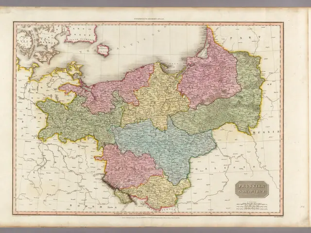 The image shows an old book with a map of Russia on it. The map is detailed and shows the various...