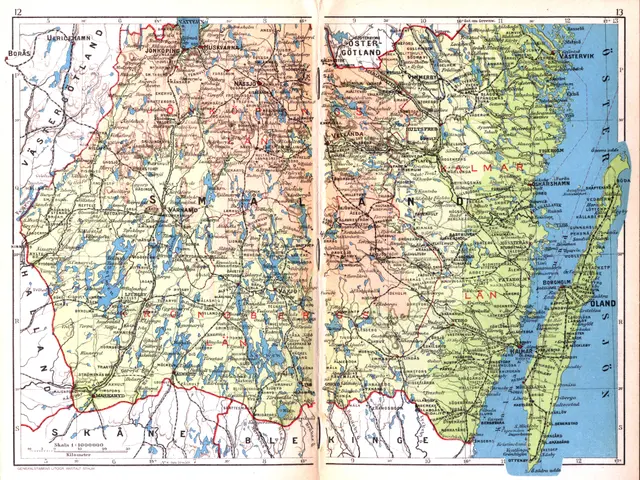 The image shows an open book with a map of Norway on it. The map is detailed and shows the various...