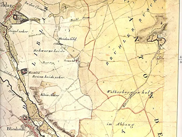 The image shows an old map of the city of Berlin, Germany, with text on the paper indicating the...