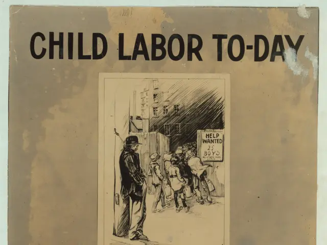 The image shows a poster with a picture of a person and text that reads "Child Labor to-Day: What...