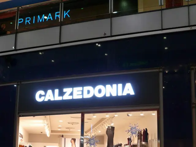 The image shows a store front with a sign that reads "Calzedonia" and a glass wall. Inside the...
