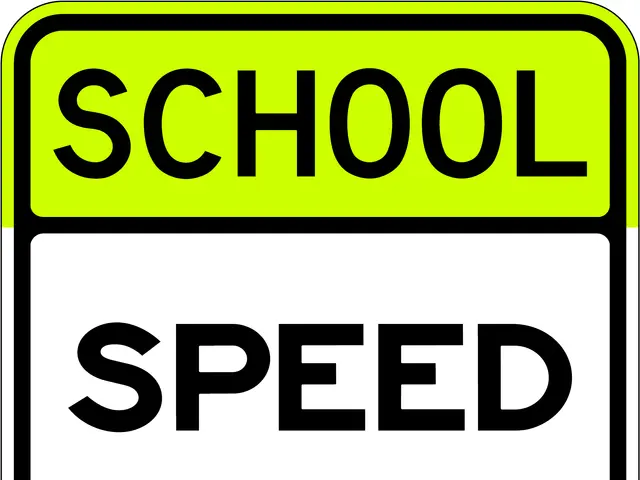 The image shows a poster with the text "School Speed Limit 25 When Children Are Present" written in...