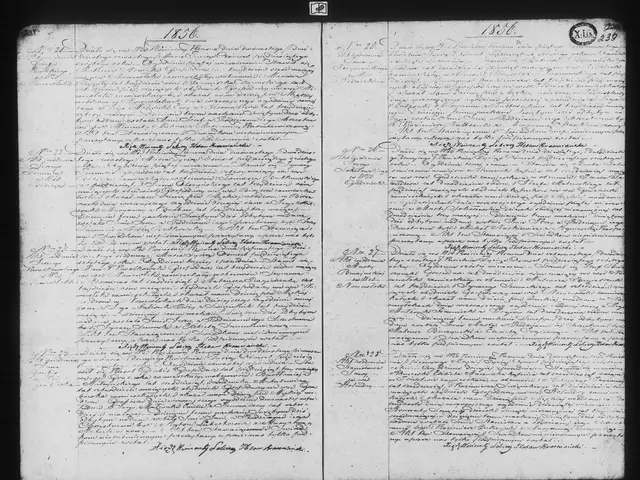 The image shows a black and white photo of a document with handwriting on it. The document is...