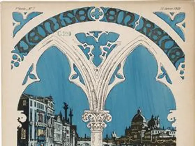 The image shows a poster advertising a concert in Venice, Italy. It features a painting of...