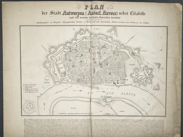 The image shows an old book with a map of the city of Berlin on it. The map is detailed and shows...