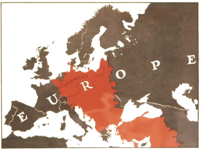 The image shows a map of Europe with Germany highlighted in red. The text on the map provides...