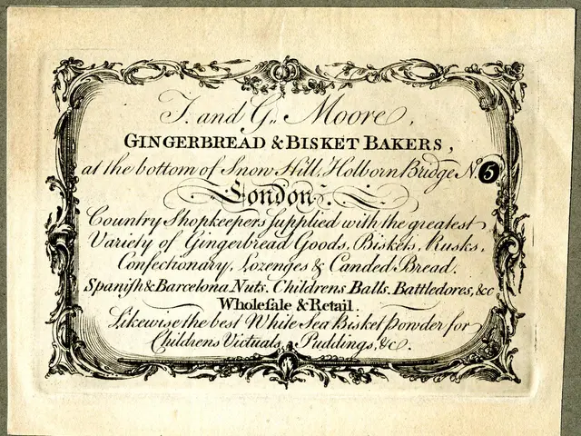 The image shows an old business card with a picture of a gingerbread and bisket baker on it. The...