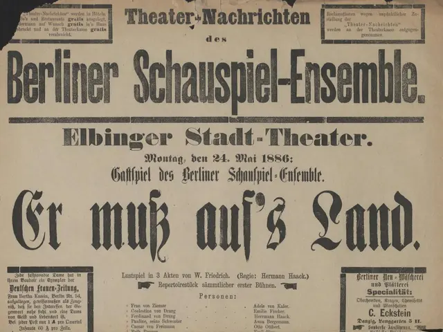 The image shows an old newspaper advertisement for the Berliner Schauspiel-Ensemble from 1866,...