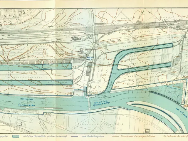 The image shows an old map of the city of Berlin, Germany, with a river running through it. The map...