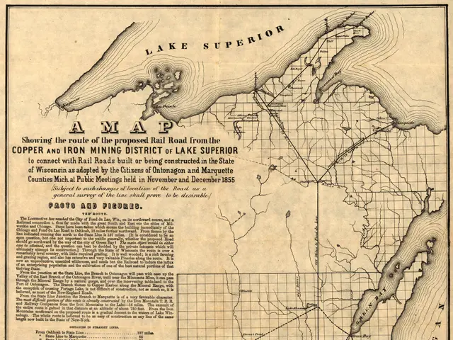 The image shows an old map of the United States of America, with the Copper and Iron Mining...