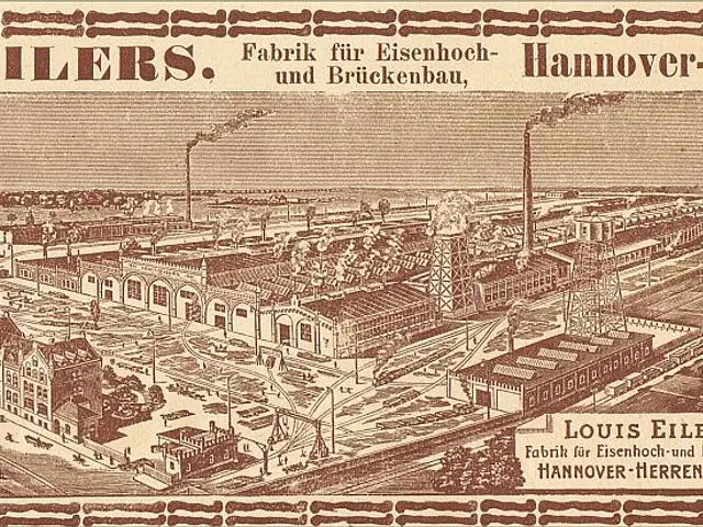 The image shows an old advertisement for the Louis Eilers Hannover-Herrenhausen factory, featuring...