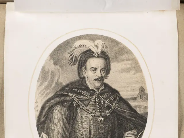 The image shows a portrait of Jan Kazimierz, the King of Poland, with a human face. He is wearing a...