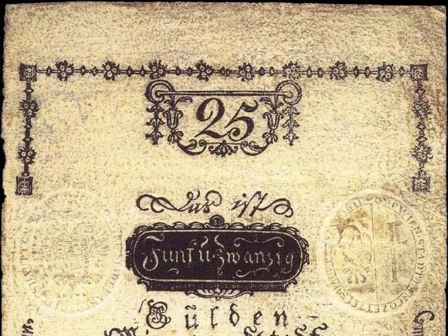 The image shows an old German banknote with a black background and a picture of a man on it. The...