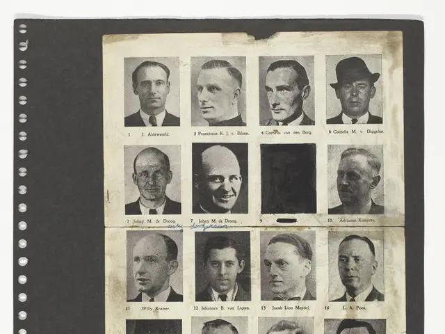 The image shows a black and white photo of a man's face with the words "Nazi Counter-Agents"...