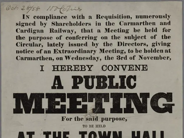 The image shows an advertisement for a public meeting at the town hall in Cardigan on Monday, 1st...