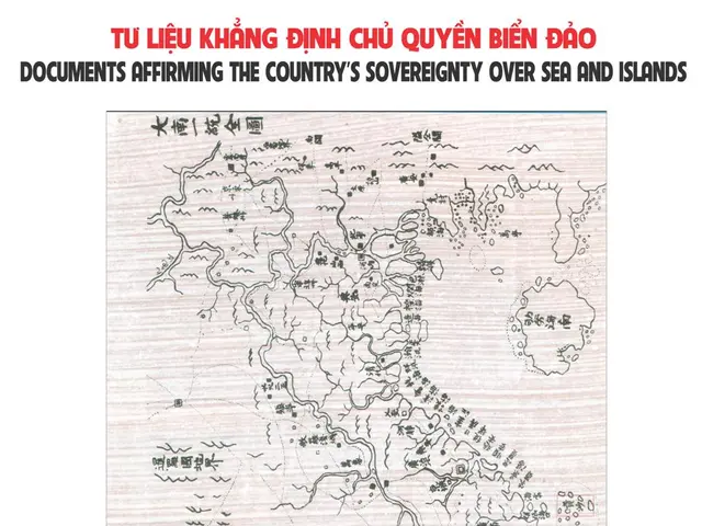 The image shows a poster with a map of the country's sovereignty over sea and islands, with text at...
