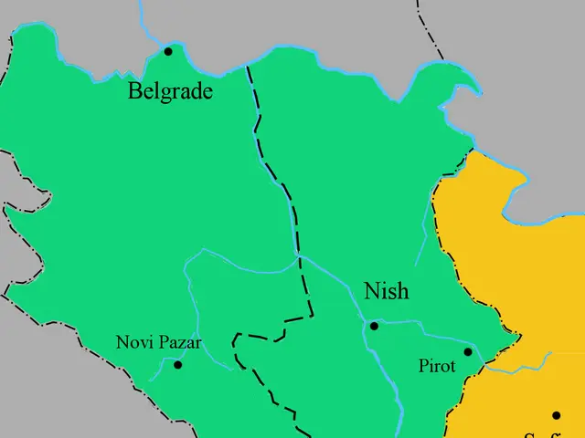 The image shows a poster with a map of Bulgaria in green, yellow, and blue colors, with the areas...