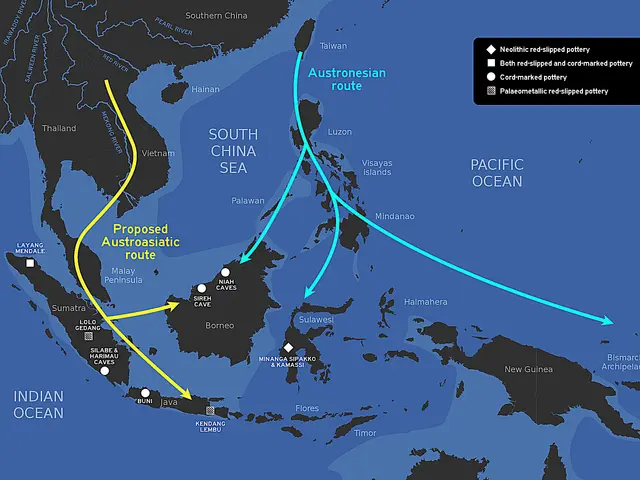 The image shows a map of the Pacific Ocean with a route of the proposed Australian route...