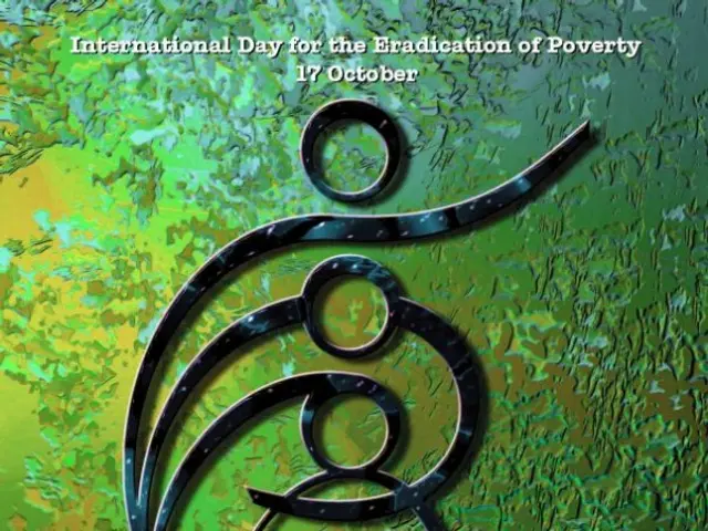 The image shows a poster for International Day for the Eradication of Poverty, featuring a logo and...