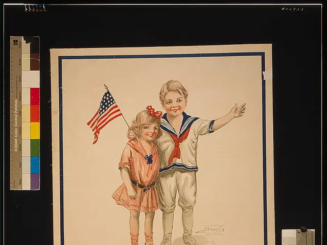 The image shows a poster with a picture of two children, a boy and a girl, standing side by side...