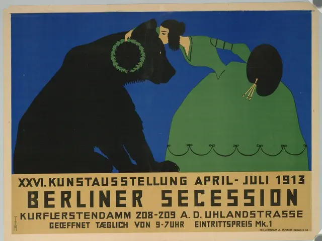 The image shows a poster for the Berliner Secession in 1913, featuring a woman and a dog. The...