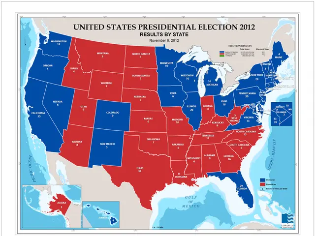 The image shows a poster of a map of the United States with the presidential election results for...