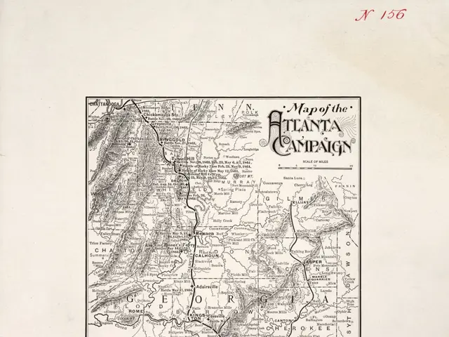 The image shows a map of the Atlanta Campaign, with text and numbers on the paper. The map is...