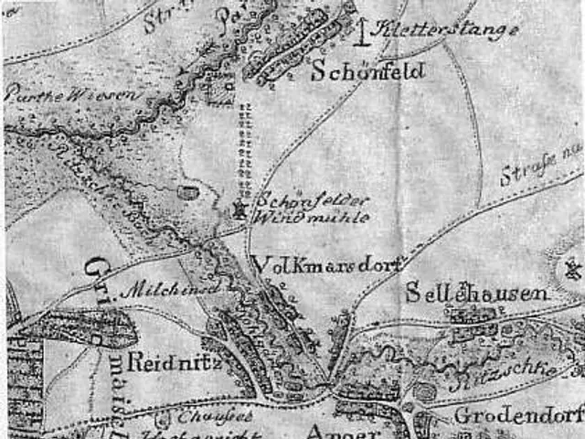 The image shows an old map of the city of Leipzig, Germany, with text written on it. The map is...