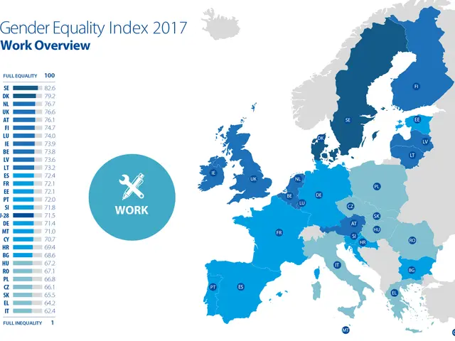 The image shows a map of Europe with the gender equality index 2017 work overview. The map is...