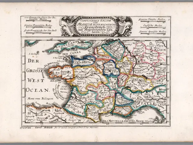 The image shows an open book with a map of Germany on it. The map is detailed and shows the various...