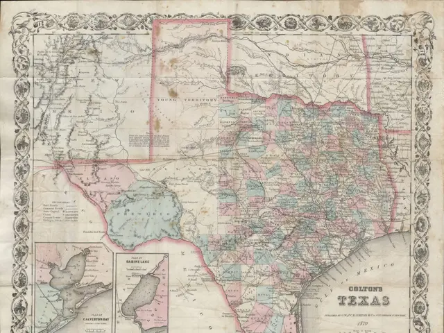 The image shows an old map of the state of Texas, with the counties of Colton's County, Texas...