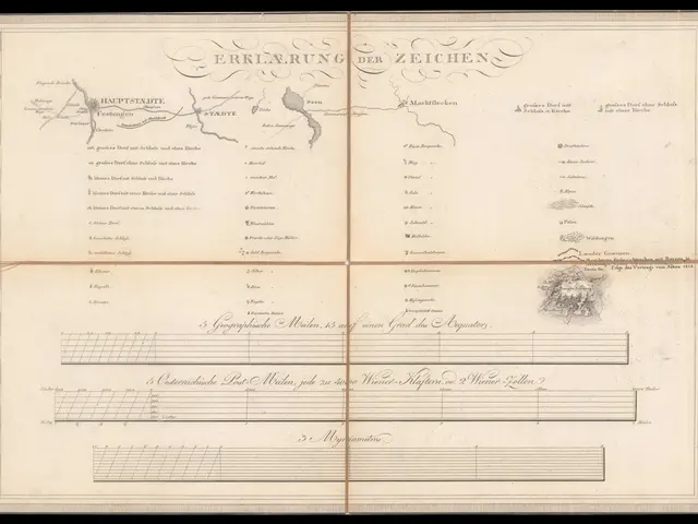 The image shows an old book with a black background and a map of Germany on it. The book is open,...