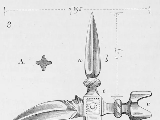 The image shows a drawing of a knife with a handle and a blade, which is believed to be a weapon...