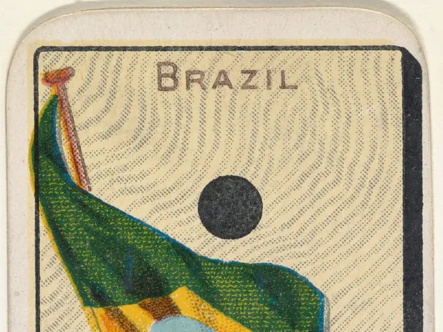 The image shows a card with a Brazilian flag on it. The flag is composed of a green background with...