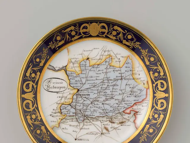 The image shows a plate with a detailed map of Germany on it, set against a white background. The...