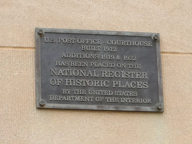 The image shows a plaque on the side of a building that reads "National Register of Historic...