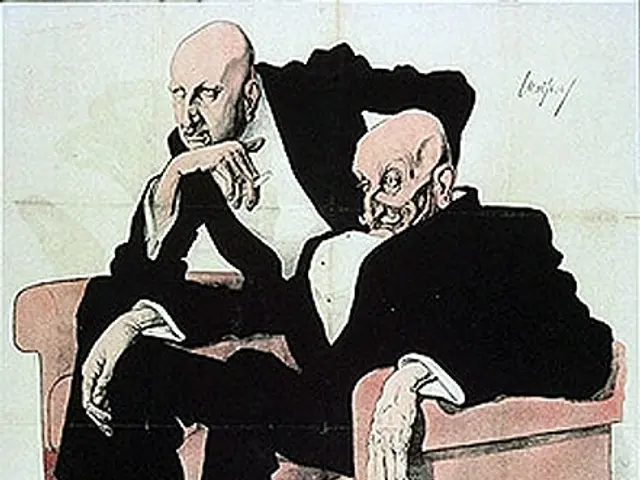 The image shows a German propaganda poster for the Nazi Party featuring two men sitting on a couch....