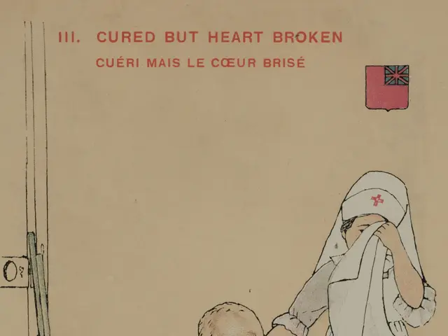 The image shows a drawing of a man kneeling down next to a little girl, with a gun on the left side...