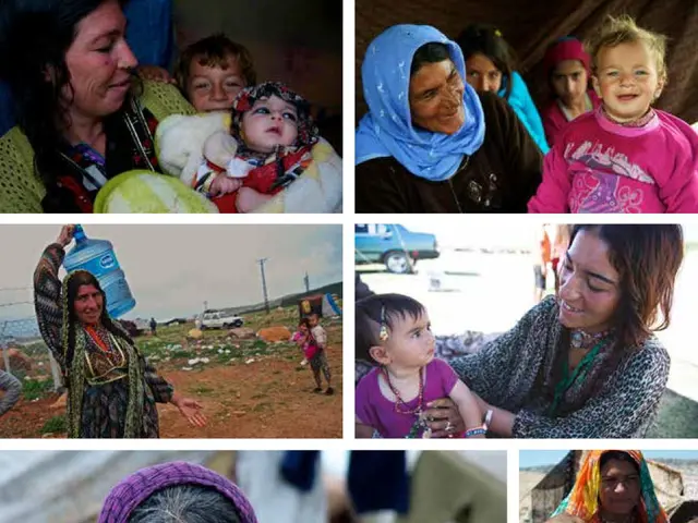 The image shows a collage of photos of women and children in Afghanistan. In the top left corner, a...