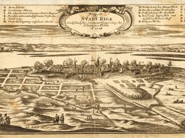 The image shows an old map of the city of Stuttgart, Germany, with people, trees, water, and text...