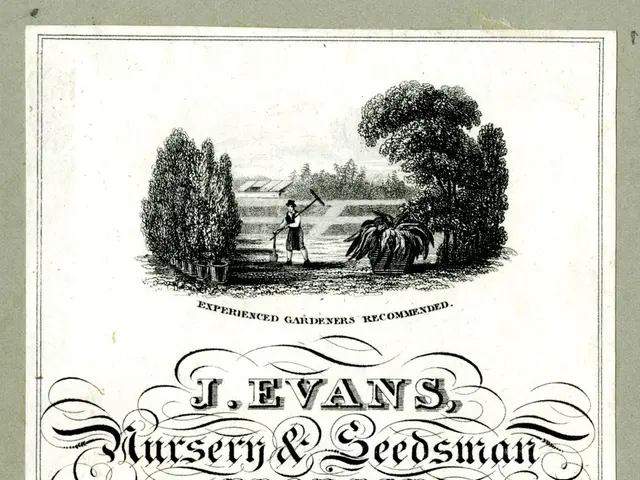 The image shows an old book with a picture of a man in a garden, surrounded by trees. The text on...