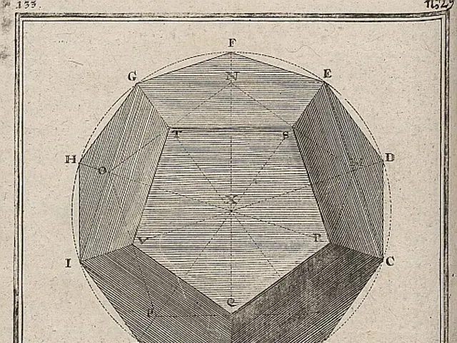 The image shows an old book with a drawing of a pentagon in the middle of it. The pentagon is...