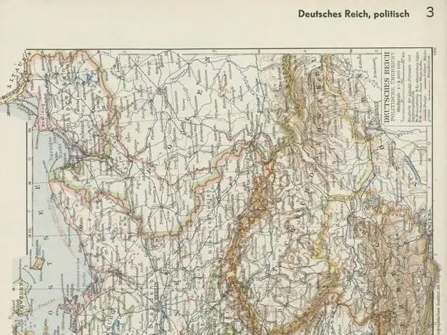 The image shows an old map of Germany from the 19th century, depicting the political divisions of...