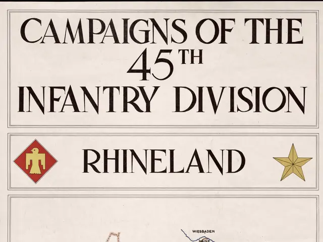 The image shows a poster with text and a map depicting the campaigns of the 45th Infantry Division...