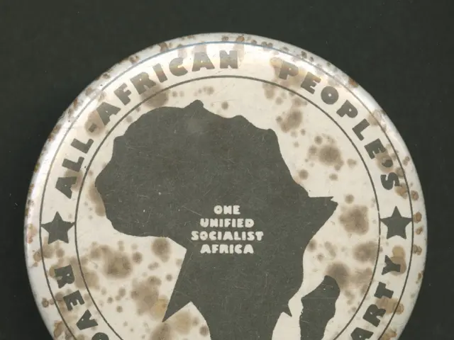 The image shows a badge with the words "All African People's Revolutionary Party" written on it...