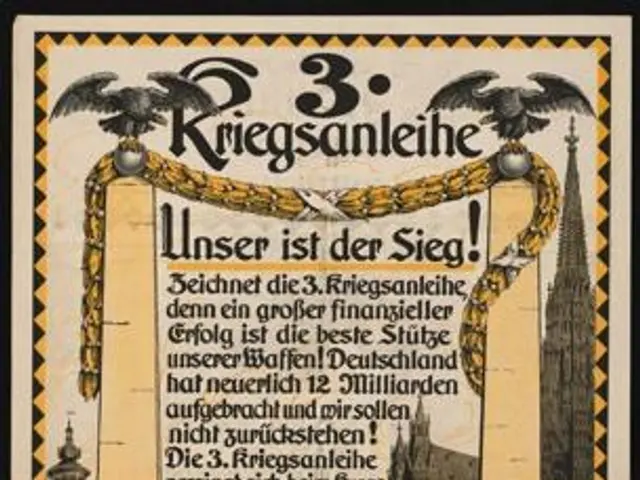 The image shows an old German propaganda poster for the 3rd Reichsbanleihe, featuring a picture of...