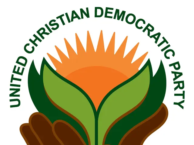 The image shows the logo of the United Christian Democratic Party (UCDP), which consists of a hand...