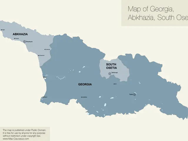 The image shows a poster with a map of Georgia, Abkhazia, and South Osetia. The map is detailed and...